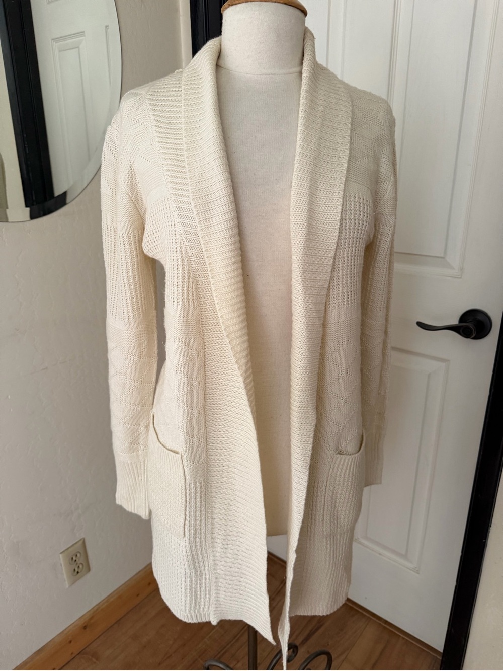 Pink Rose Cream Open-Front Shawl Collar Cardigan Sweater